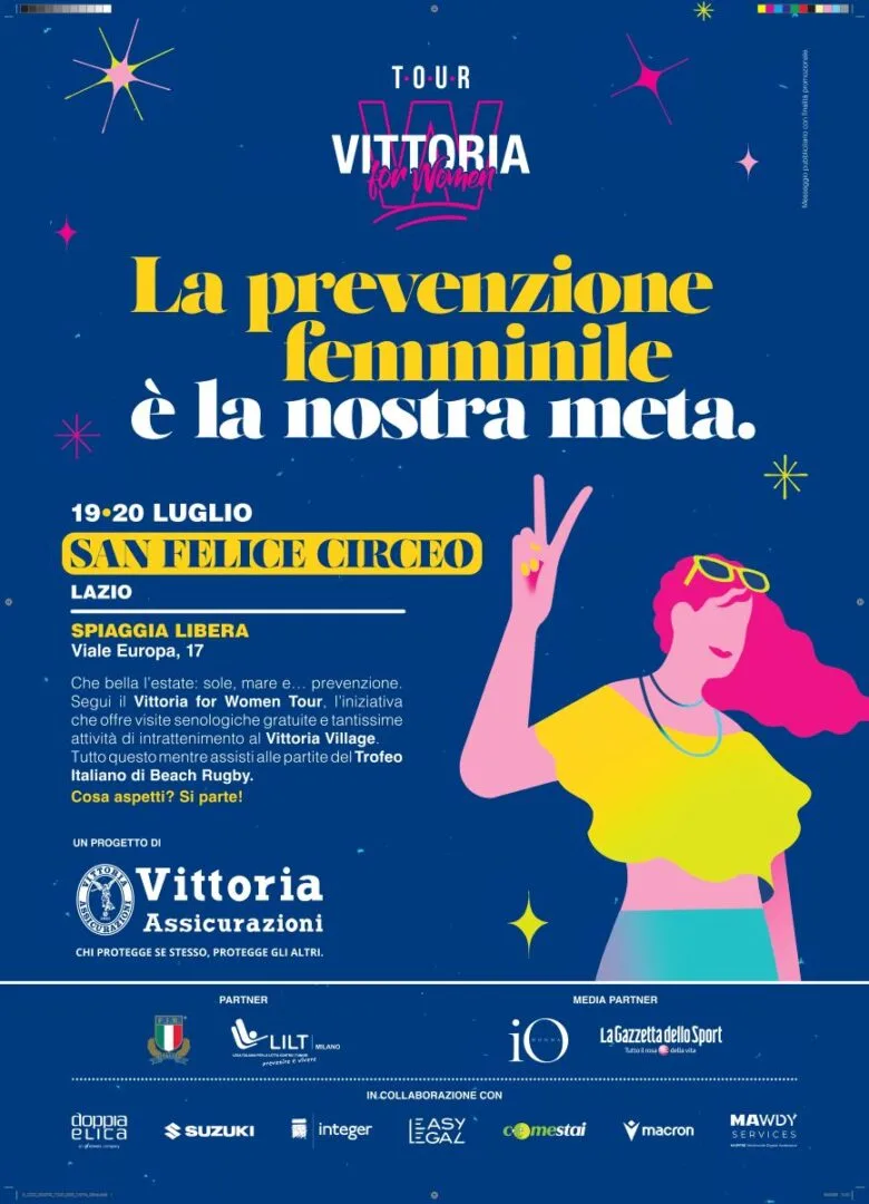 San Felice Circeo ospita la quinta tappa del Vittoria for Women Tour 2025 // Prevenzione oncologica femminile // 19-20 luglio, Spiaggia Libera Viale Europa 17