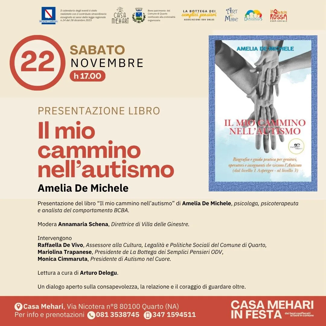 Quarto, a Casa Mehari: “Il mio cammino nell’autismo” il libro di Amelia De Michele, psicologa, psicoterapeuta e analista del comportamento